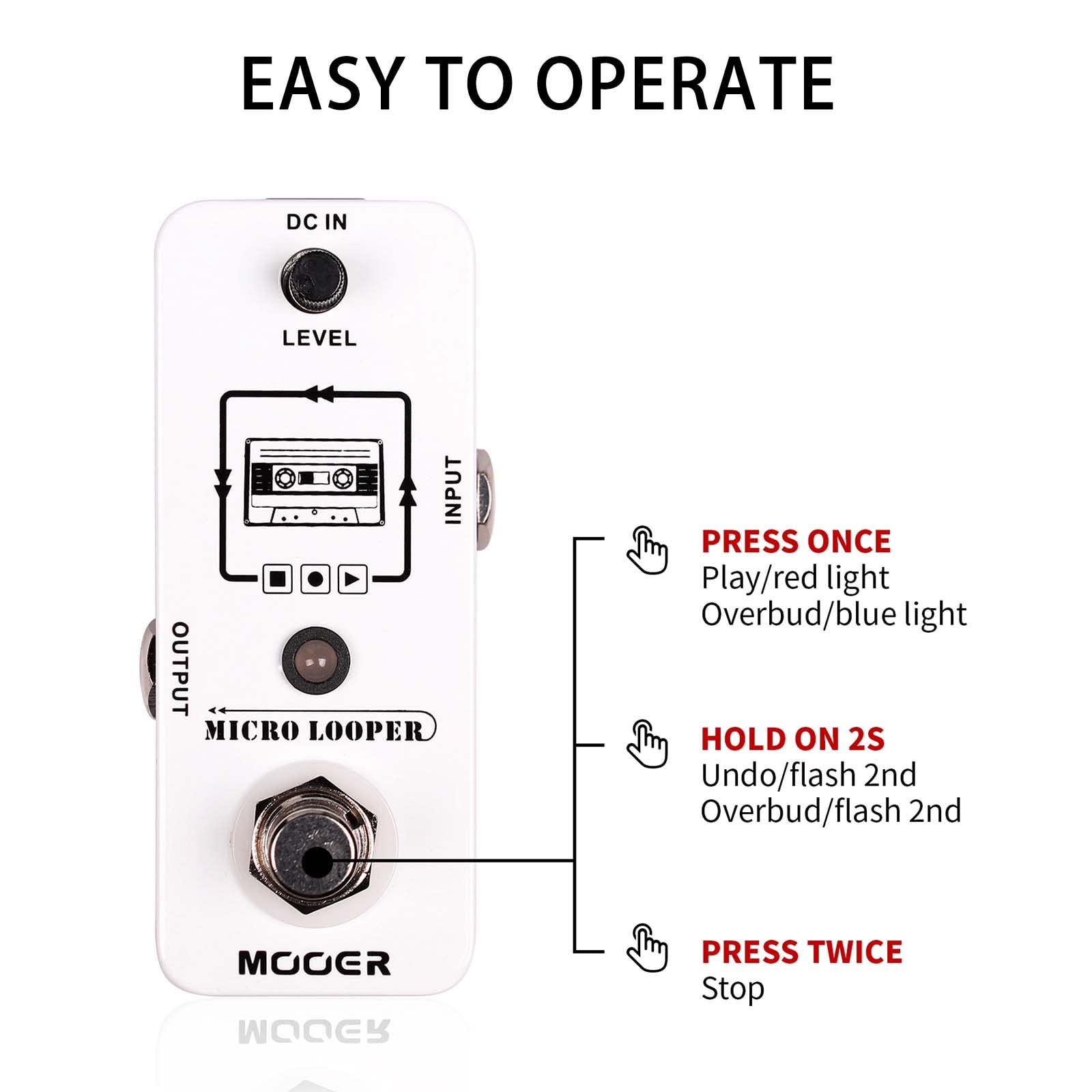 MOOER Micro Looper Guitar Loop Pedal Effect Pedal with 30 Minutes Recording Time, Unlimited Overdubs, Pure Sound for Electric Guitar