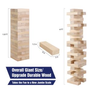 GOTHINK Giant Tumble Tower Game, Large Tumbling Tower Stack to Over 4 FT 54pcs Wooden Jumbo Blocks for Outside Yard Games with Carry Case Timber Stacking Game Night Toy Gift for Kids Adults Family