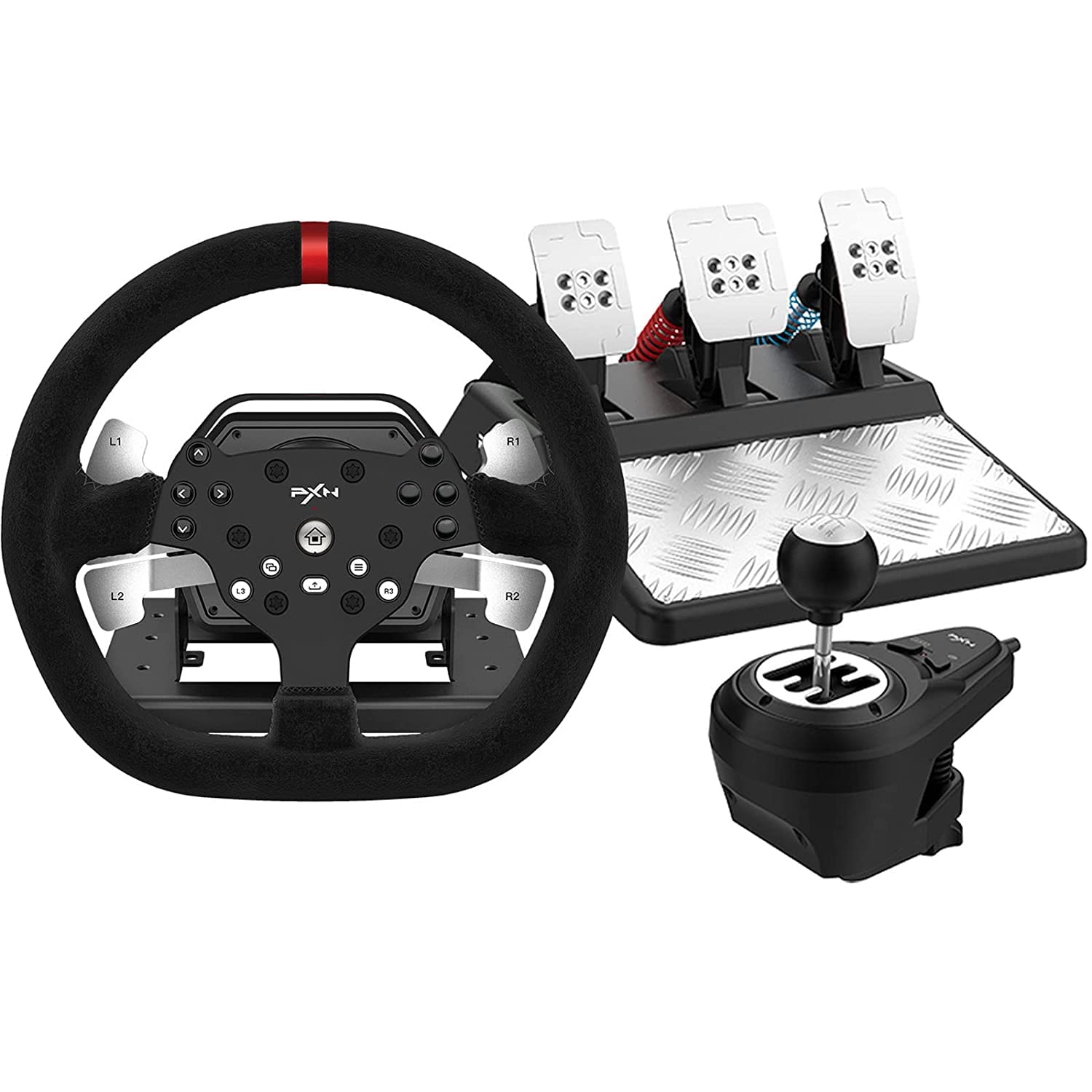 Force Feedback Steering Wheel,PXN V10 Racing Wheel 270°/900° Rotation with Pedal and Gear Lever for PC,PlayStation 4 Xbox Series X|S, Xbox One (V10)