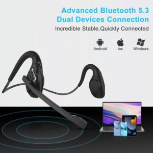 iDIGMALL Latest Bluetooth 5.3 Headset w/ CVC8.0 Noise Cancel Mic Boom, Open-Ear Air Conduction Wireless Stereo Headphones, All Day Comfortable Fit for Office Riding Driving Running Student Learning…