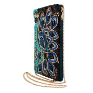 Mary Frances Peacock Pride Beaded Crossbody Phone Bag, Multi