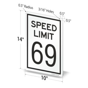 SmartSign 10 x 14 inch Funny “Speed Limit 69” Funny/Novelty Sign, 40 mil Aluminum, 3M Laminated Engineer Grade Reflective Material, Black and White, Made in USA