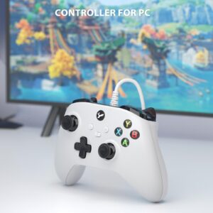 YCCSKY Wired PC Controller for Gaming, Controller for Windows 7/8/10/11 with 3.5mm Headphone Plug, Turbo Function, Dual Vibration and Share Button (Pure White)