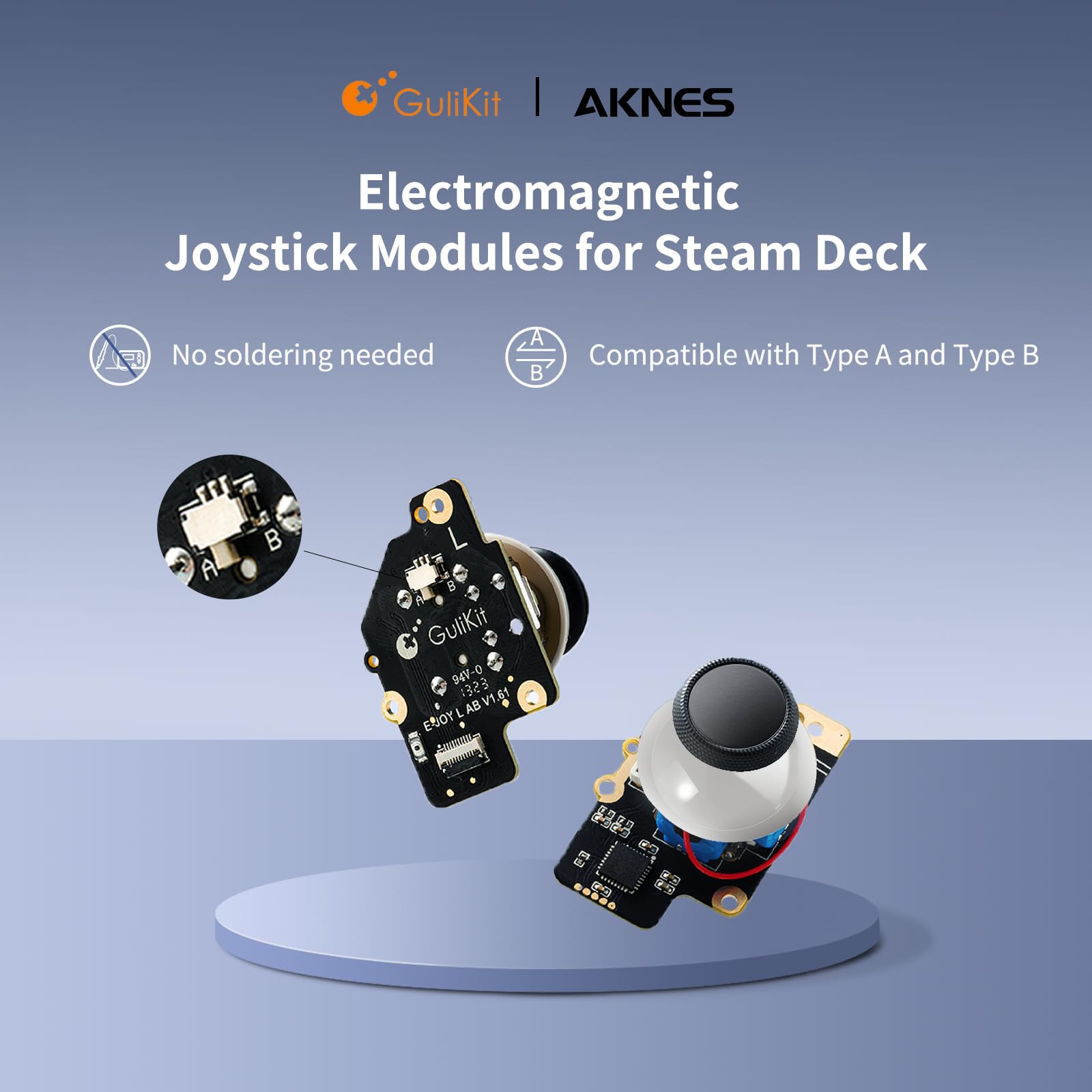 AKNES GuliKit Joysticks for Steam Deck (Type A & Type B), No Drifting, Hall Effect Sticks Replacement, Left/Right Thumb Grip Parts for Steam Deck Console-Electromagnetic Joystick (No Soldering)