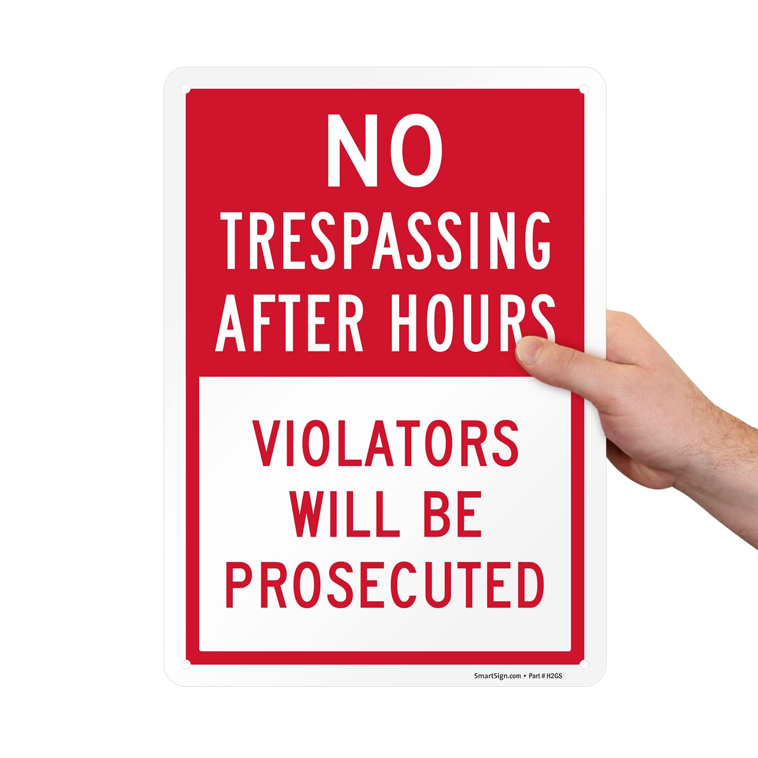 SmartSign 14 x 10 inch “No Trespassing After Hours, Violators Prosecuted” Metal Sign, 40 mil Laminated Rustproof Aluminum, Red and White, Made in USA