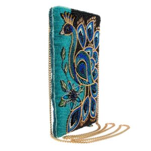 Mary Frances Peacock Pride Beaded Crossbody Phone Bag, Multi