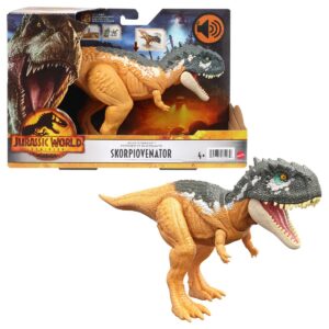 Jurassic World Skorpiovenator Dinosaur Action Figure Dino Kids Roar Strike Feature with Attack Roar Gift Bundle with 2 My Outlet Mall Stickers