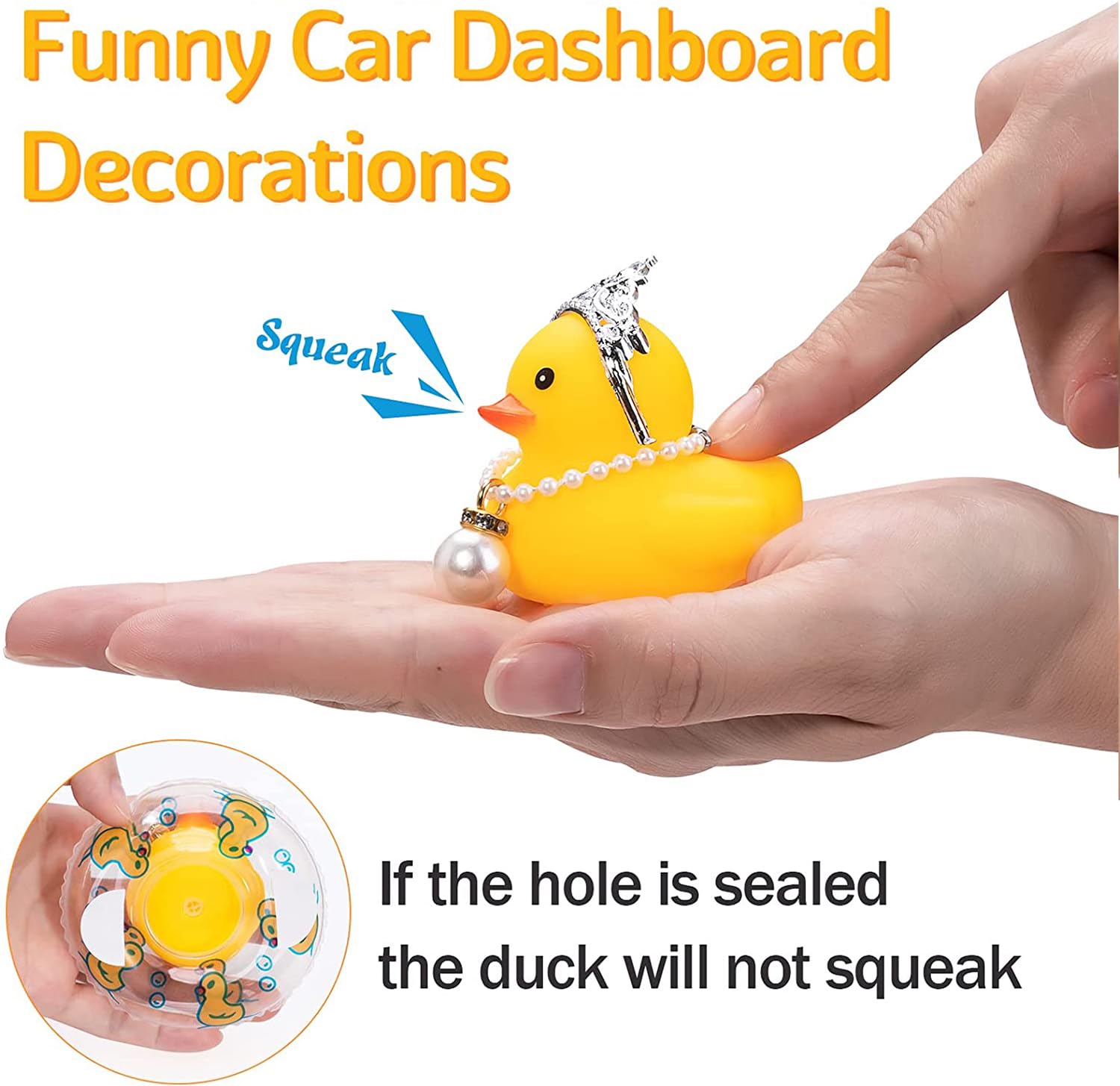 wonuu Car Duck Rubber Duck Car Ornaments Duck Car Dashboard Decorations with Mini Crown and Necklace, C-Male Crown