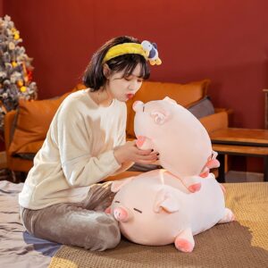 CHDGIOHA Cute Kawaii Pig Stuffed Animal Pillows, 15.7'' Pig Plush Hugging Pillow, Soft Pig Stuffed Cuddle Plush Toys, Christmas Birthday Gifts for Girls Girlfriend (Squint, 15.7in)