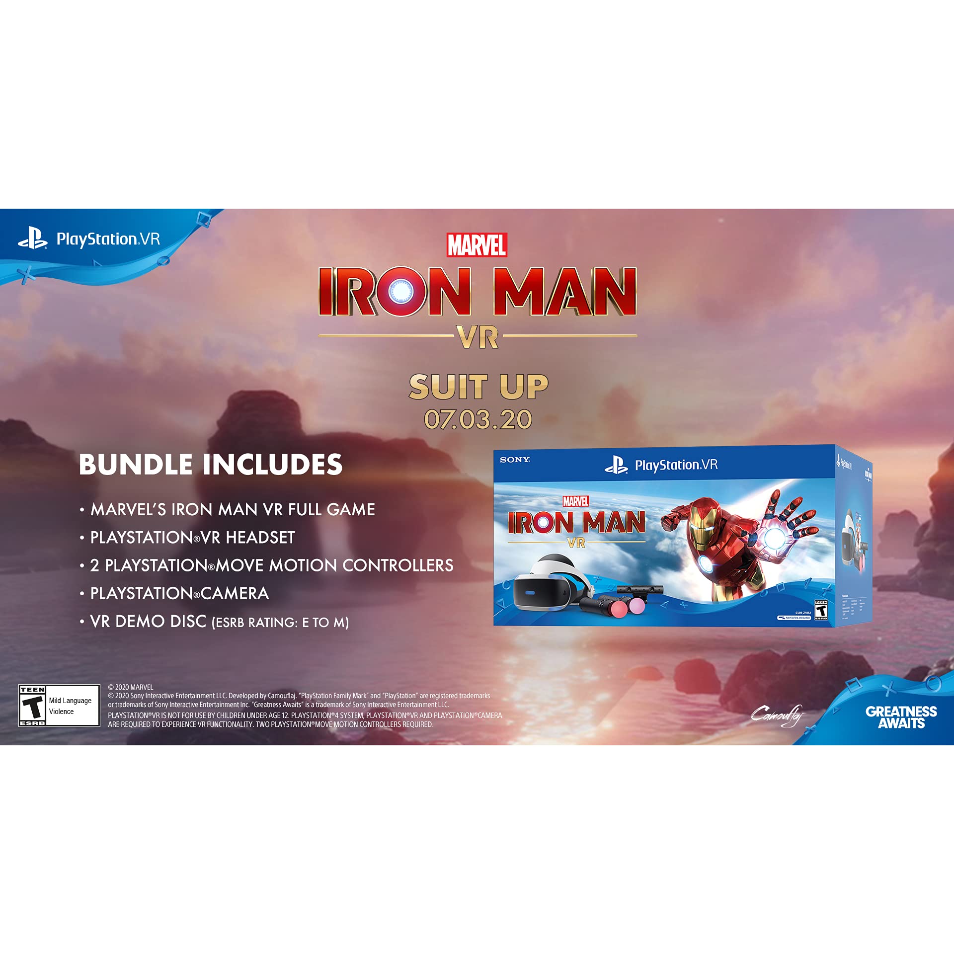 Sony PlayStation VR - Marvel's Iron Man Gmaing Bundle: PlayStation VR Headset, Camera, 2 Move Motion Controllers, Marvel's Iron Man VR Digital Code for PS4 PS5