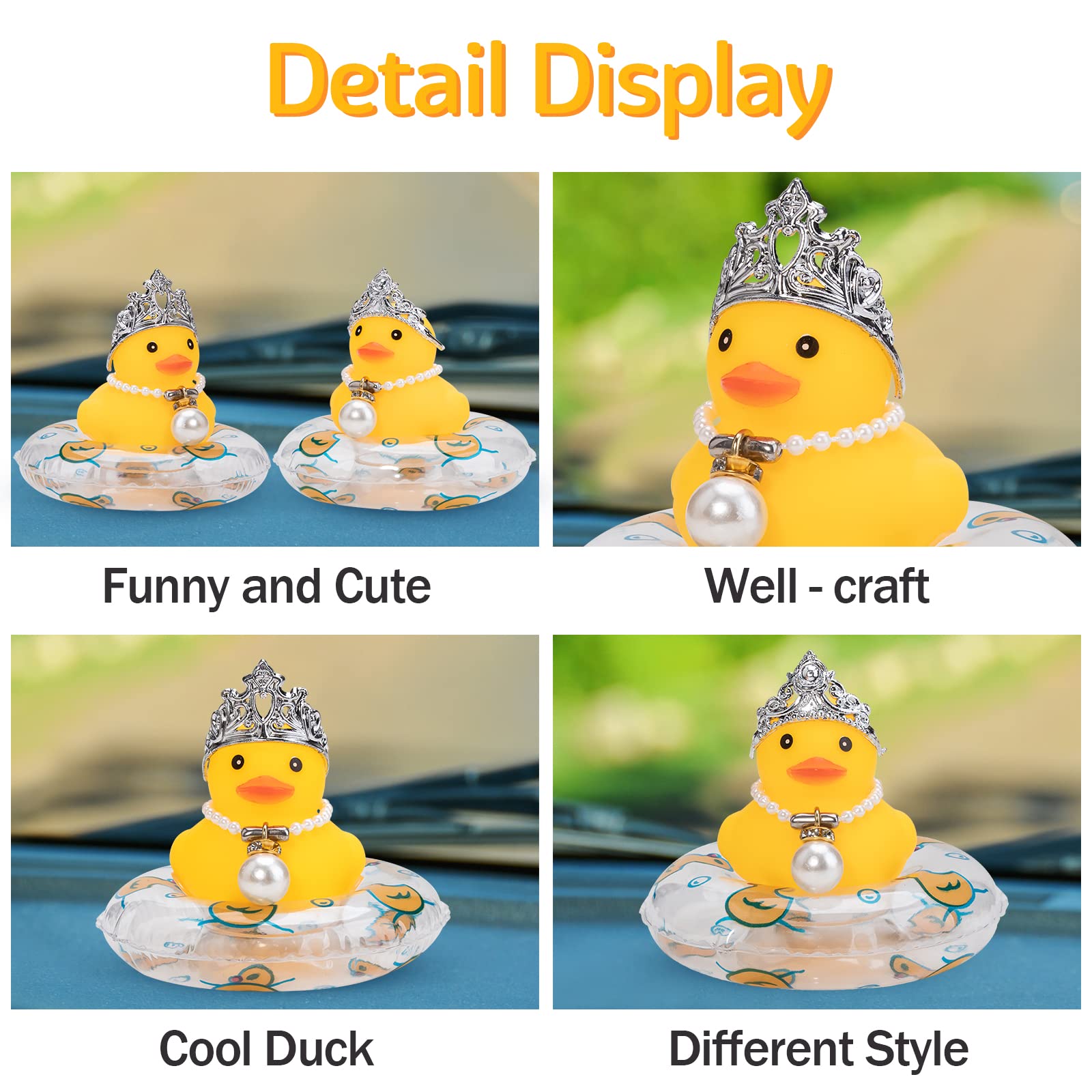 wonuu Car Duck Rubber Duck Car Ornaments Duck Car Dashboard Decorations with Mini Crown and Necklace, C-Female Crown