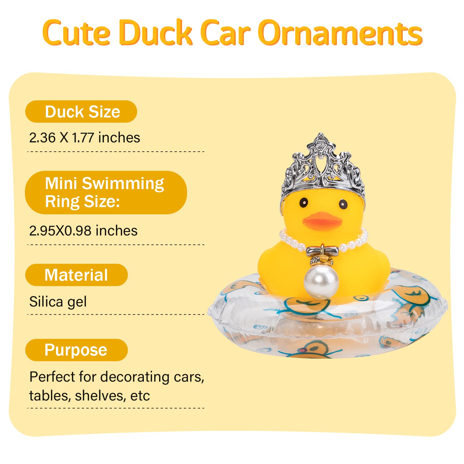 wonuu Car Duck Rubber Duck Car Ornaments Duck Car Dashboard Decorations with Mini Crown and Necklace, C-Male Crown