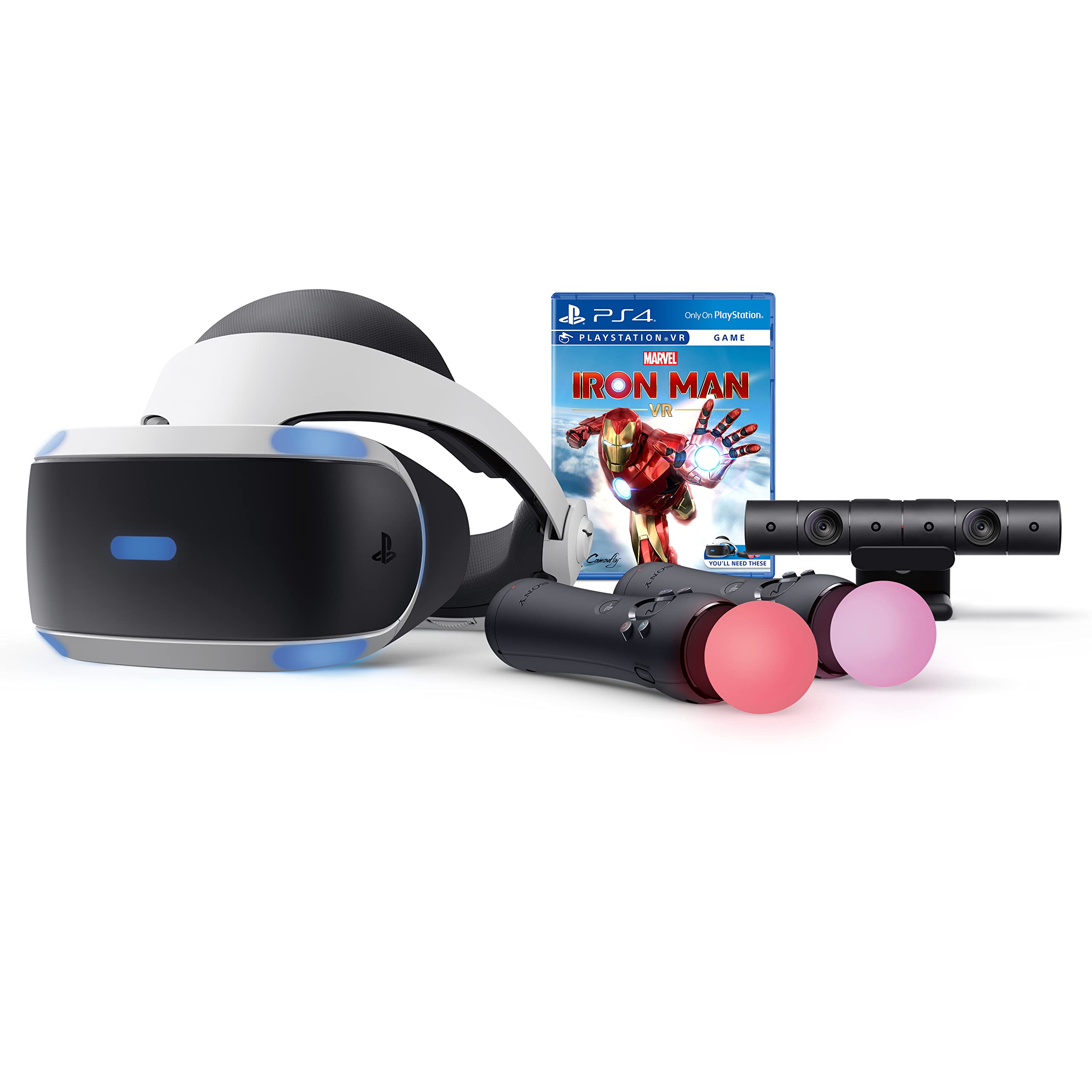 Sony PlayStation VR - Marvel's Iron Man Gmaing Bundle: PlayStation VR Headset, Camera, 2 Move Motion Controllers, Marvel's Iron Man VR Digital Code Compatible with PS4 PS5