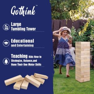 GOTHINK Giant Tumble Tower Game, Large Tumbling Tower Stack to Over 4 FT 54pcs Wooden Jumbo Blocks for Outside Yard Games with Carry Case Timber Stacking Game Night Toy Gift for Kids Adults Family