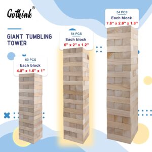 GOTHINK Giant Tumble Tower Game, Large Tumbling Tower Stack to Over 4 FT 54pcs Wooden Jumbo Blocks for Outside Yard Games with Carry Case Timber Stacking Game Night Toy Gift for Kids Adults Family