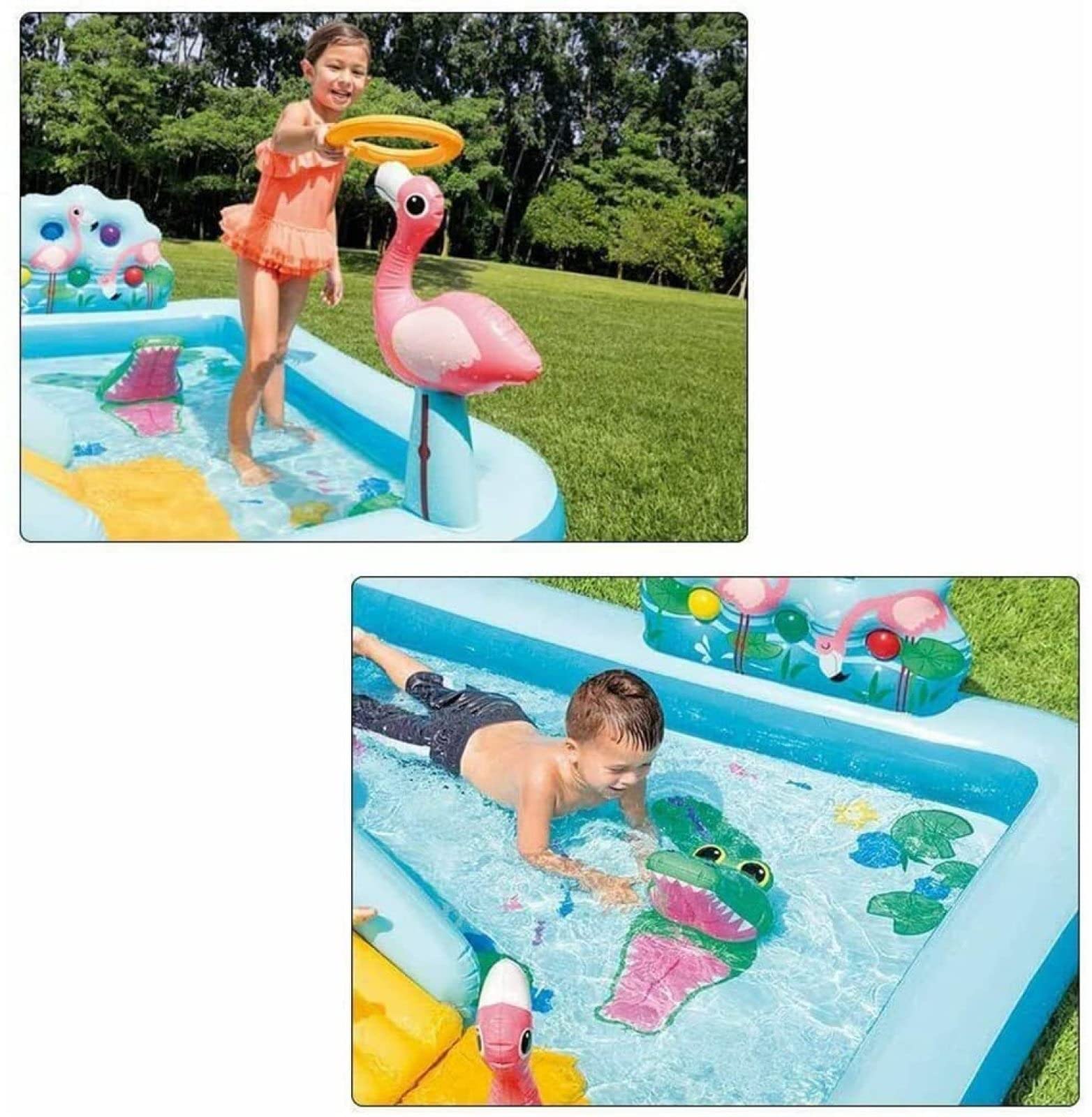 Inflatable Water Play Center Water Pool Slide Activity Center for Outdoor Swimming Pool Inflatable Swimming Pool for 2-6 Years Old