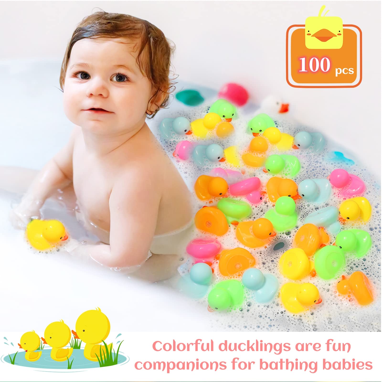 50 Pack Multicolor Mini Rubber Duck Bath Toy Colored Little Ducks