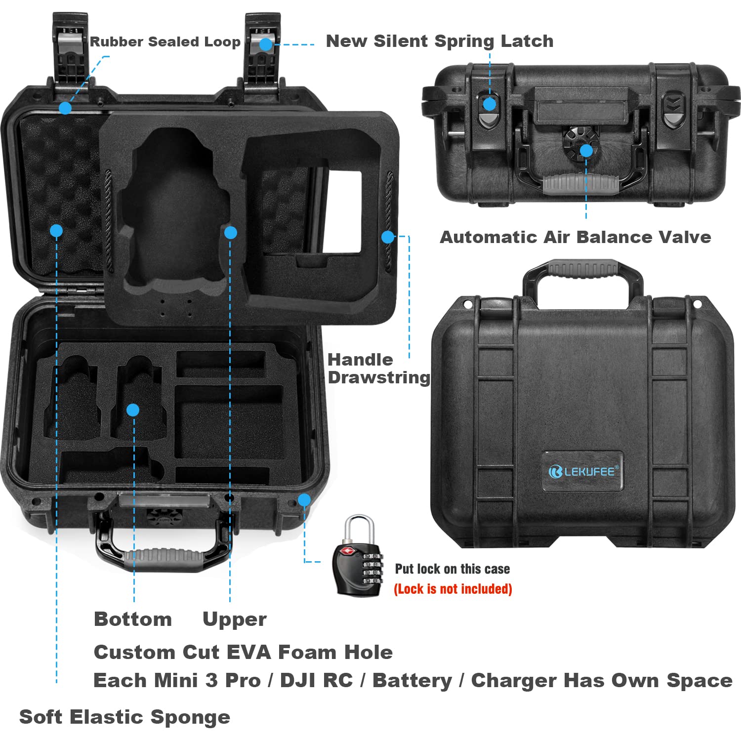 Lekufee Waterproof Hard Carrying Case Compatible with DJI Mini 3 Pro (DJI RC) and DJI RC Remote Controller and DJI Mini 3 Drone Accessories (Case Only)