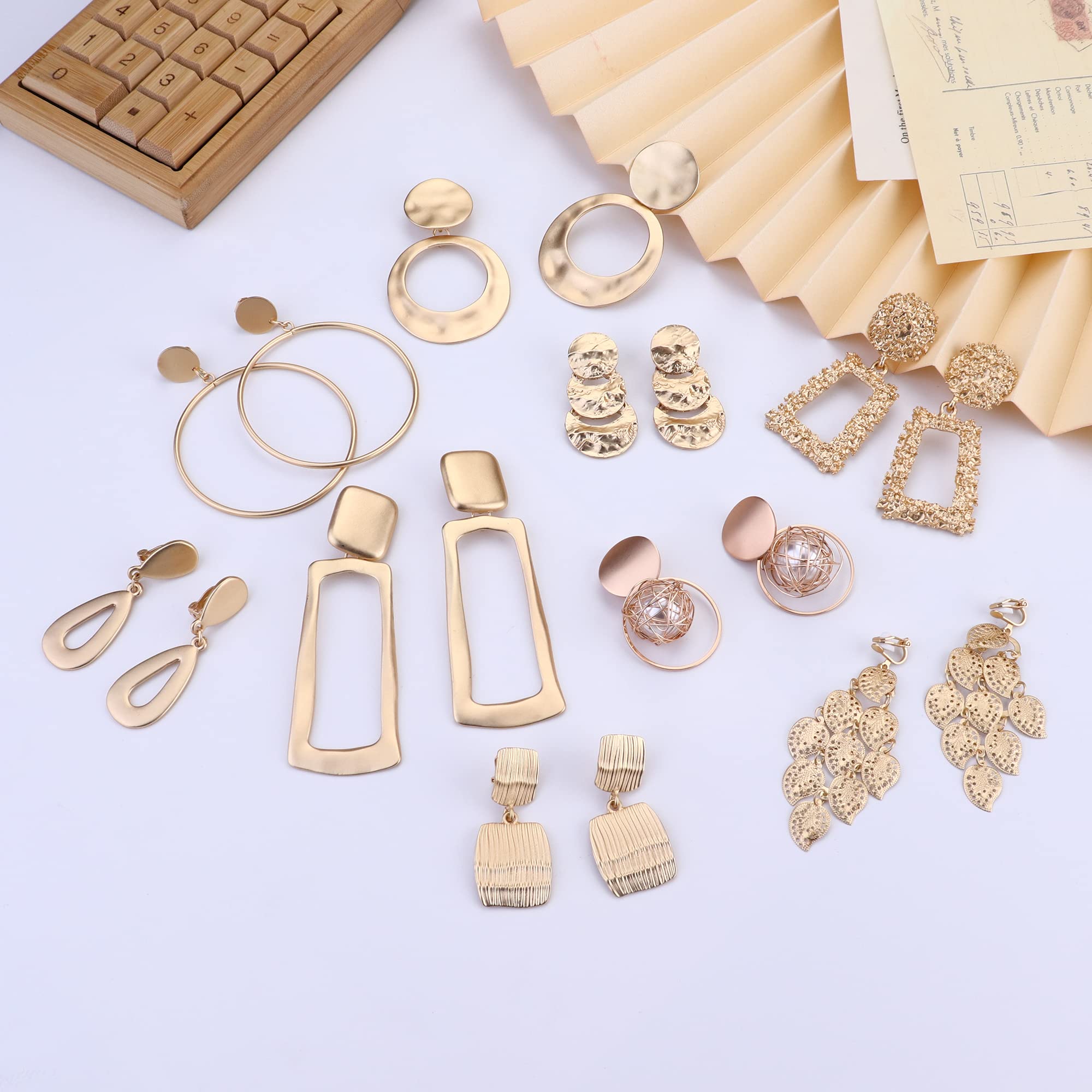 Subiceto 9 Pairs Gold Clip on Earrings for Women Statement Clip On Earrings Large Gold Geometric Clip Earrings Square Rectangle Round Clip Dangle Earrings Non Pierced Earrings Set