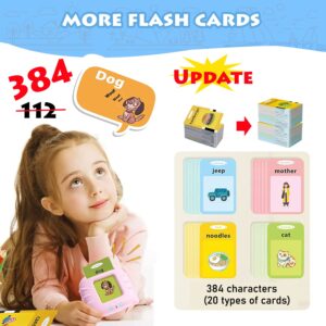 384 High Volume Version Talking Flash Cards Learning Toys for Toddlers 1 2 3 4 5 6Years Old, 192 Sheets 384 Words Toddler Flash Cards, Speech Therapy Toys,Audible Preschool Learning Language Toy（Pink）