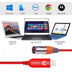 Feanteek USB to DMX Adapter RS485 Converter 3PIN XLR Male DMX512 Freestyler Software PC Control Dimmer Cable with FTDI Chip Support Win10 Mac OS(6ft/1.8m), Red