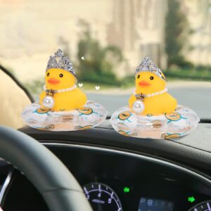 wonuu Car Duck Rubber Duck Car Ornaments Duck Car Dashboard Decorations with Mini Crown and Necklace, C-Female Crown