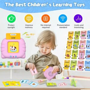 384 High Volume Version Talking Flash Cards Learning Toys for Toddlers 1 2 3 4 5 6Years Old, 192 Sheets 384 Words Toddler Flash Cards, Speech Therapy Toys,Audible Preschool Learning Language Toy（Pink）