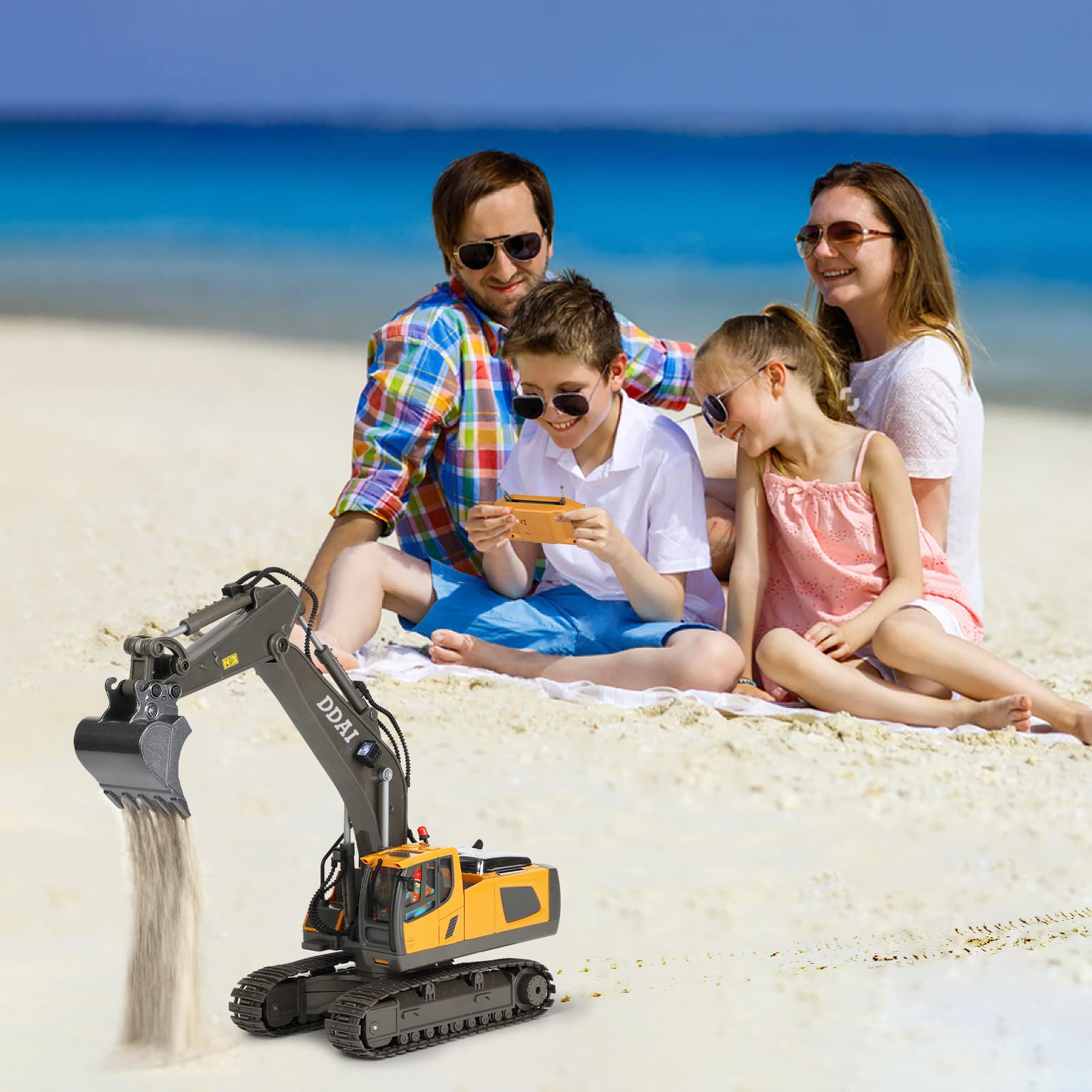 DDAI Remote Control Excavator Toys for Boys 8-12 Kids Best Gift Ideas for Age 3 4 5 6 7 8 9 10+ Year Old Boy Rechargeable RC Construction Excavators Digger Vehicles Engineering Toys with Metal Shovel