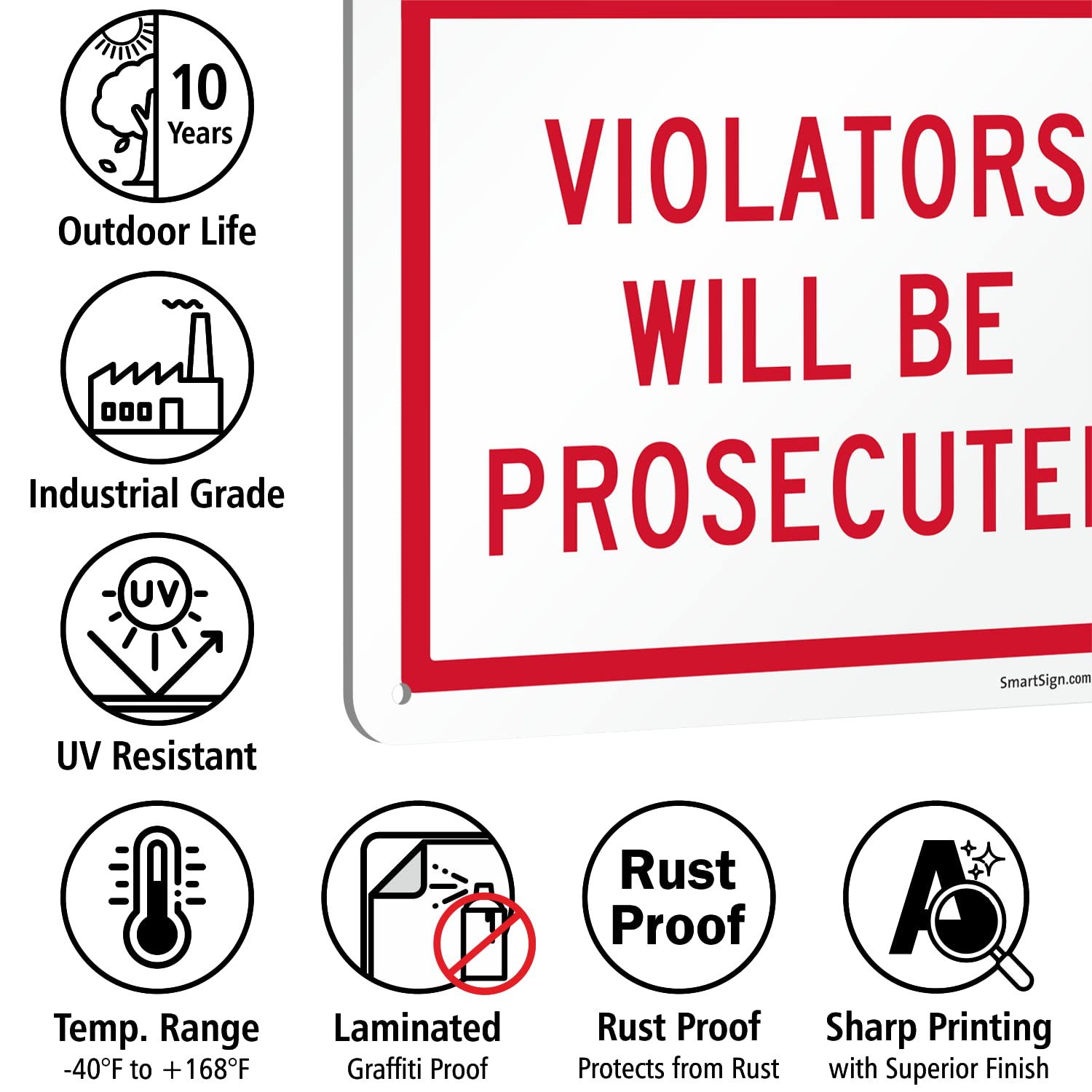 SmartSign 14 x 10 inch “No Trespassing After Hours, Violators Prosecuted” Metal Sign, 40 mil Laminated Rustproof Aluminum, Red and White, Made in USA