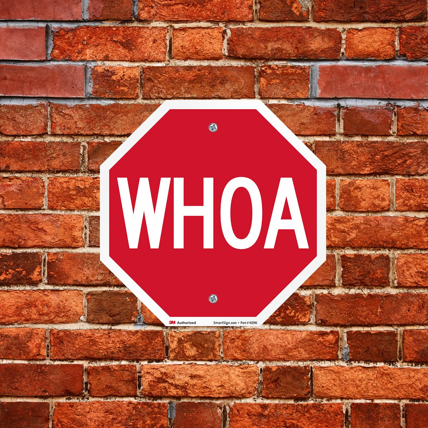 SmartSign 12 inch “WHOA” Novelty/Funny Metal Sign, STOP-Shape, 63 mil Aluminum, 3M Laminated Engineer Grade Reflective Material, Red and White, Made in USA