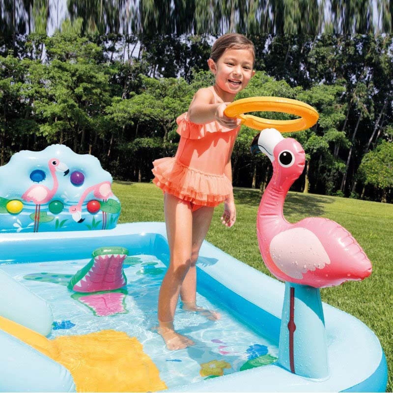 Inflatable Water Play Center Water Pool Slide Activity Center for Outdoor Swimming Pool Inflatable Swimming Pool for 2-6 Years Old