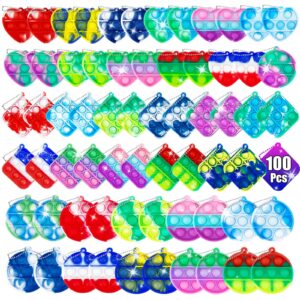 100 pack min pop keychain, bubble pop fidget sensory toys for kids, anti-anxiety stress relief for adults, classroom prizes, party favors, for girls boys