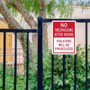 SmartSign 14 x 10 inch “No Trespassing After Hours, Violators Prosecuted” Metal Sign, 40 mil Laminated Rustproof Aluminum, Red and White, Made in USA