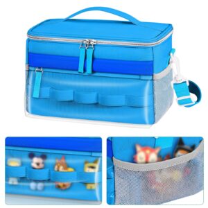 KENOBEE Travel Bag for Toniebox and Yoto Player, Large Capacity Audio Player Carry Case, with Transparent Bag for Tonies Figures, Mesh Pocket for Player Cards and Creative Tonies Characters, Blue