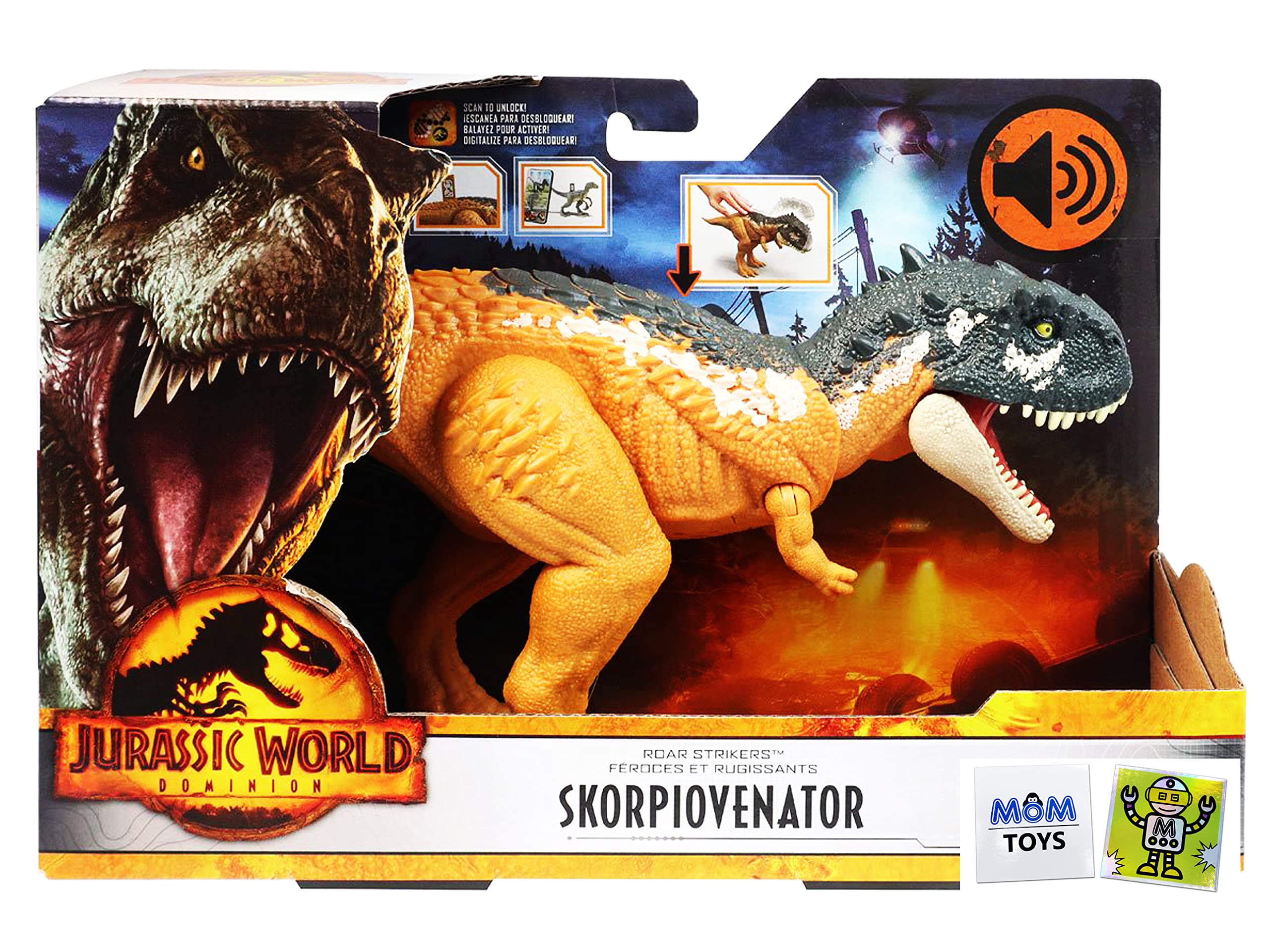 Jurassic World Skorpiovenator Dinosaur Action Figure Dino Kids Roar Strike Feature with Attack Roar Gift Bundle with 2 My Outlet Mall Stickers