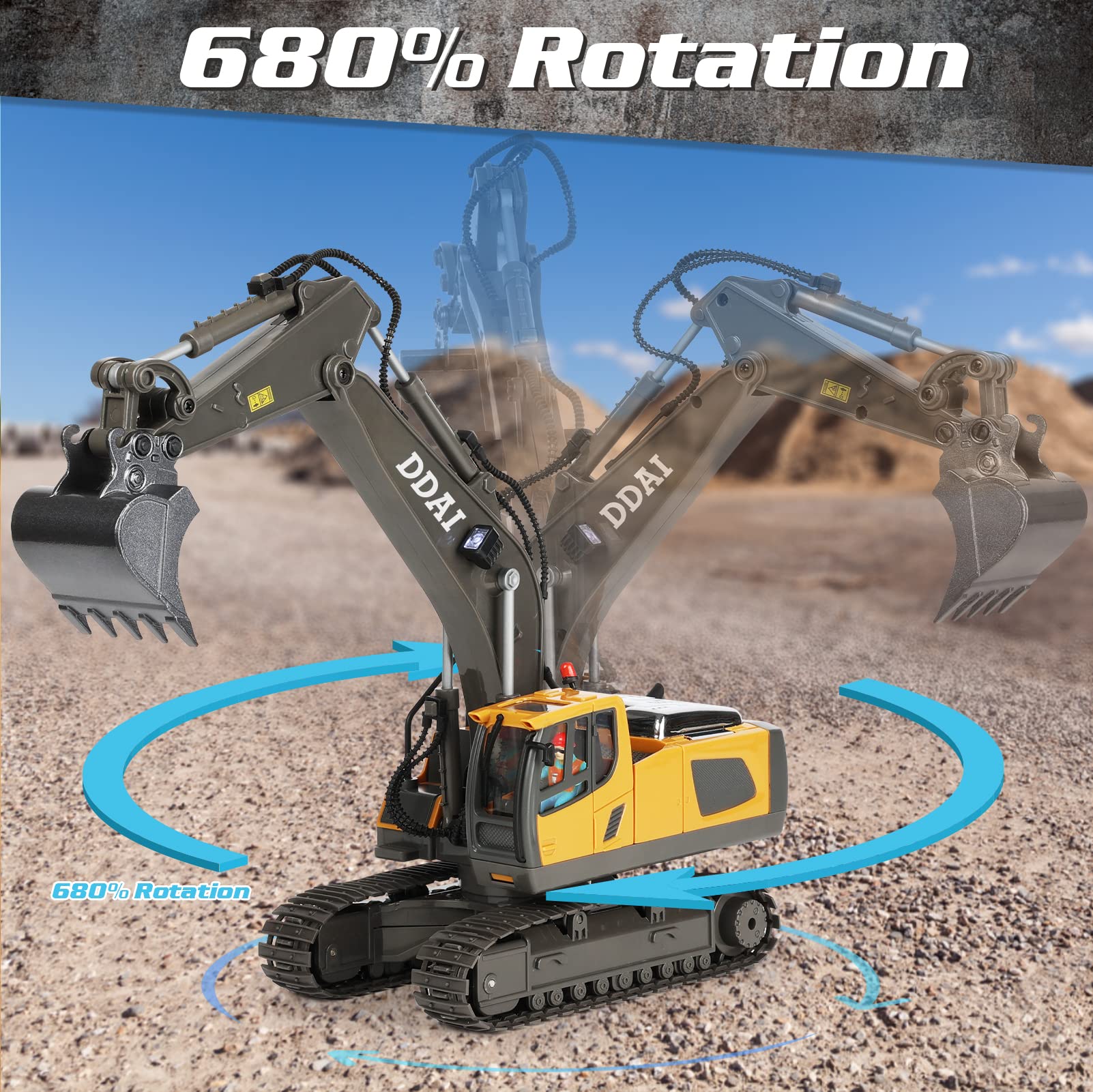 DDAI Remote Control Excavator Toys for Boys 8-12 Kids Best Gift Ideas for Age 3 4 5 6 7 8 9 10+ Year Old Boy Rechargeable RC Construction Excavators Digger Vehicles Engineering Toys with Metal Shovel