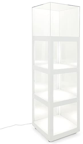 Displays2go 68" Modern Illuminated Curio Cabinet, Locking Door and Dust Cover - Gloss White (DCISDWH)