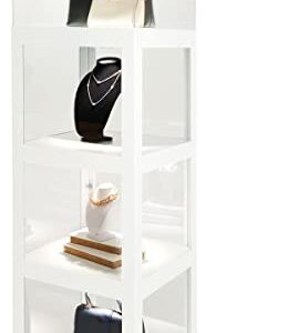 Displays2go 68" Modern Illuminated Curio Cabinet, Locking Door and Dust Cover - Gloss White (DCISDWH)