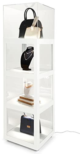 Displays2go 68" Modern Illuminated Curio Cabinet, Locking Door and Dust Cover - Gloss White (DCISDWH)