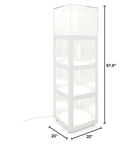 Displays2go 68" Modern Illuminated Curio Cabinet, Locking Door and Dust Cover - Gloss White (DCISDWH)