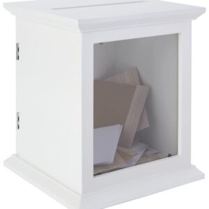 Displays2go Wooden Wedding Card Box, 8" x 10" Photo Frame, Top Slot, Rear Access Door - Ivory (FDGWCBWHT)