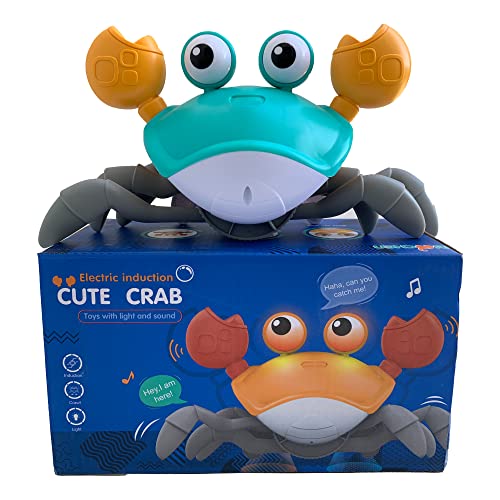 HUT Crawling Crab Baby Toy with Light Up for Kids Toddlers, Musical Toy with Automatically Avoid Obstacles, Sensory Walking Crab Toy for Kids, Tummy Time Crab Pet Toy Gift (Green)…