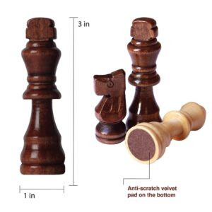 Fun+1 Toys! 32 Count Wooden Chess Pieces Only with Storage Bags - Staunton Style Wood Chess Pieces for Chess Tournament. Compatible with Any Chess Set, Contains King, Queen and Other Chessmens