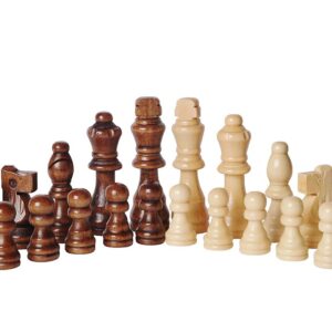 Fun+1 Toys! 32 Count Wooden Chess Pieces Only with Storage Bags - Staunton Style Wood Chess Pieces for Chess Tournament. Compatible with Any Chess Set, Contains King, Queen and Other Chessmens