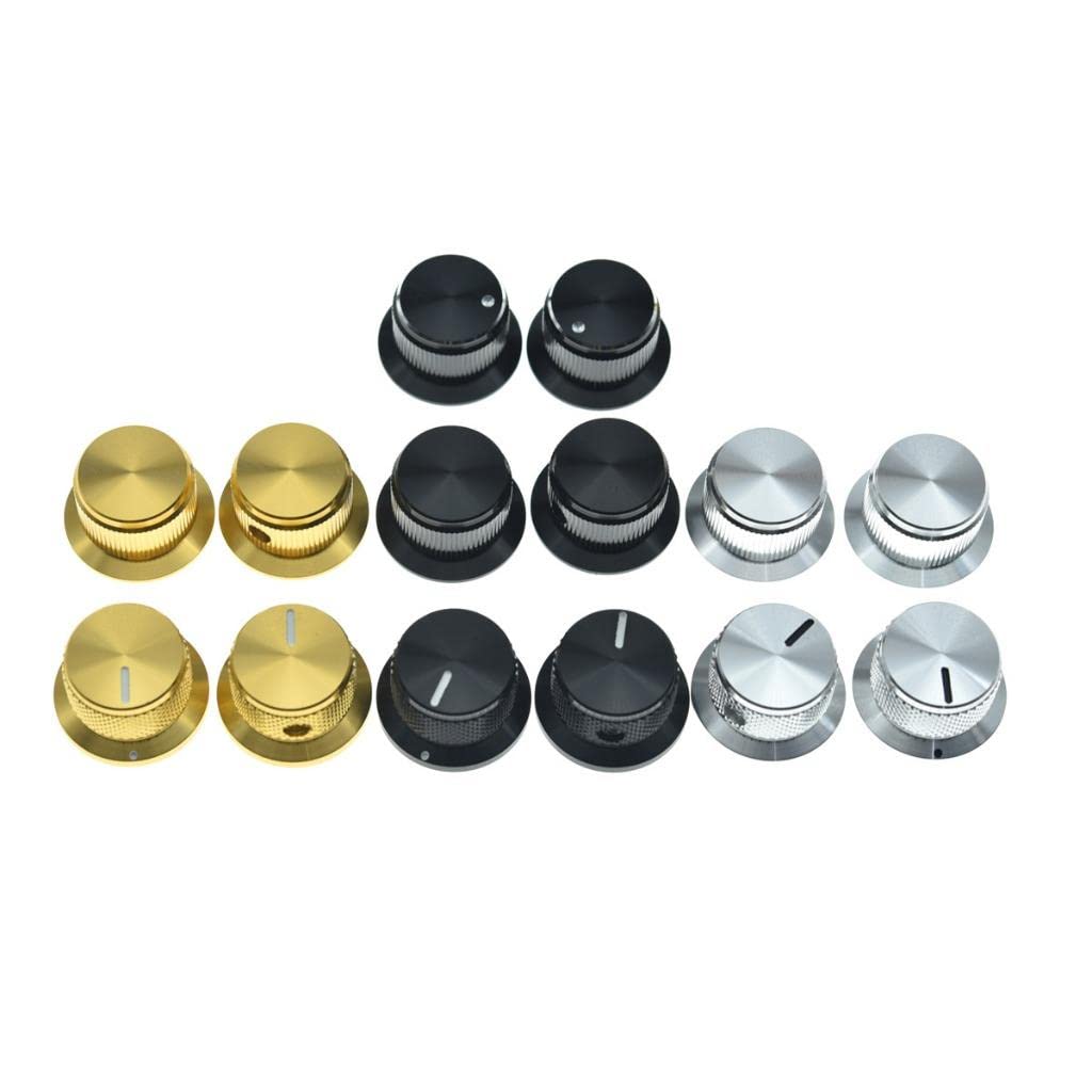 4-Pack Set Screw Style Aluminium Potentiometer Knobs 1/4" Universal Top Hat Knobs Bell Volume Tone Control Knobs for Guitar/Bass/AMPS/Preamps Gold