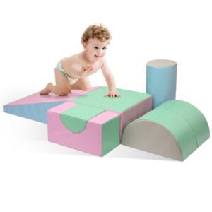 M HI-Mat Soft Climb and Crawl Activity Play Set，Safe Soft Foam Block for Preschoolers,Toddlers, Baby, Kids Crawl and Climb，Lightweight Foam Shapes for Climbing, Crawling and Sliding (Pink)