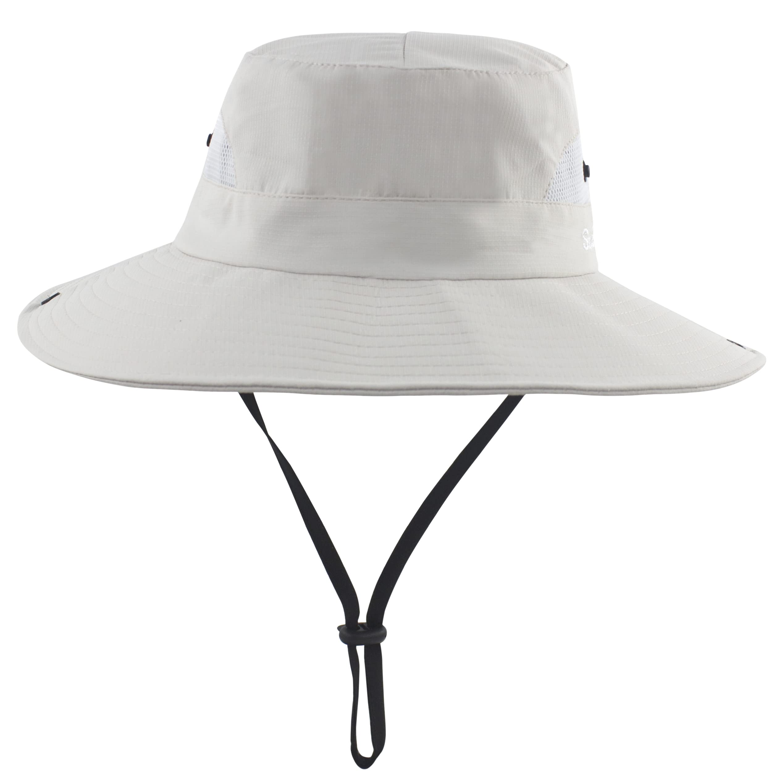 Womens Ponytail Sun Hat Outdoor UV Protection Foldable Mesh Bucket Hats Wide Brim Summer Beach Fishing Cap Pure Beige