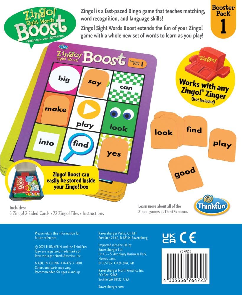 Think Fun Zingo! Sight Words Boost - Engaging Brain Game | Expansive Vocabulary Builder | Stimulates Memory & Concentration | for Kids Aged 4 and Up | Expansion Pack (76472)