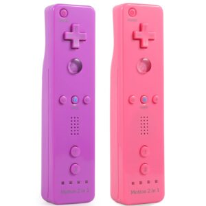 Dliaonew 2 Psck Remote Controller Build in Motion Plus and Nunchuck for Wii/Wii U, Gamepad with Silicone Case and Wrist (Purple and Pink)