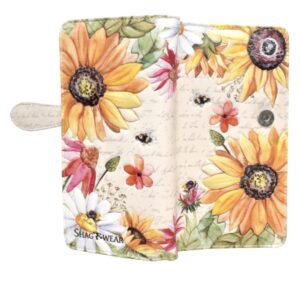 Shag Wear Sunflower Large Floral Wallet for Women and Teen Girls Vegan Faux Leather 7" Beige